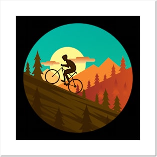 Mountain cycling illustration with bicycle rider Posters and Art